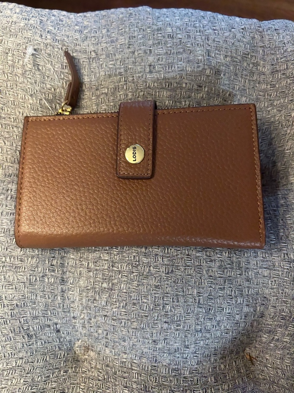 Lodis Brown Pebbled Leather Snap & Zip Wallet